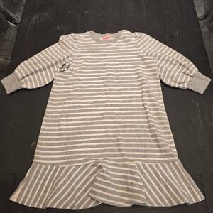 Kate Spade New York Striped Ruffle Hem Sweatshirt Dress Grey White Small